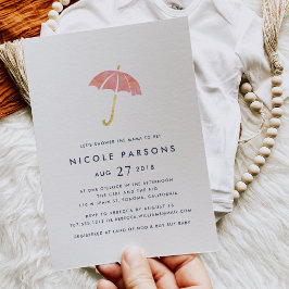 Coral & Navy Umbrella Baby Dusche Einladung