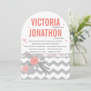 Coral Navy und Gray Zig Zag Typografy Wedding Einladung