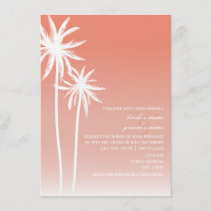 Coral Ombré Palm Trees Beach Hochzeit Einladung