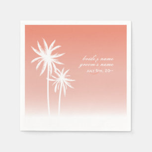 Coral Ombré Palm Trees Beach Wedding Napkins Serviette