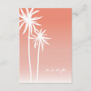 Coral Ombré Palm Trees Beach Wedding UAWG RSVP Karte