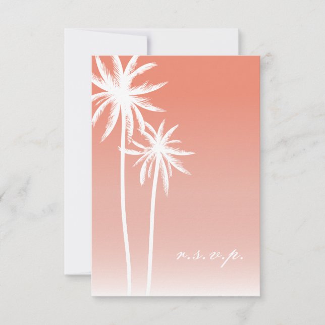 Coral Ombré Palm Trees Beach Wedding UAWG RSVP Karte (Vorderseite)