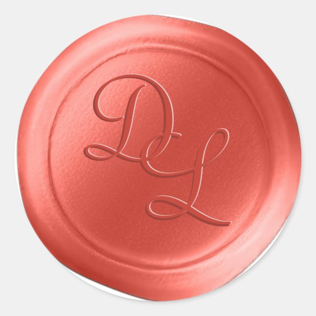 Coral Orange 2 Letter Monogram Wax Siegel Stickers (Vorderseite)
