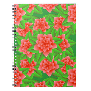 Coral Orange Camellias und grüne Blätter Notizblock