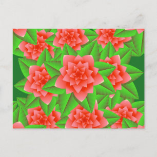 Coral Orange Camellias und grüne Blätter Postkarte