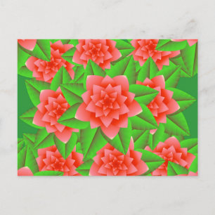 Coral Orange Camellias und grüne Blätter Postkarte