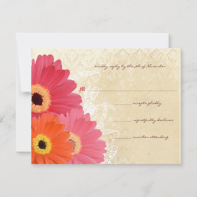 Coral & Orange Gerber Daisy Wedding Einladung (Vorderseite)