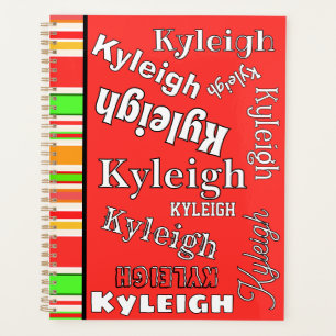 Coral Orange Green Gold White Stripes Personalisie Planer