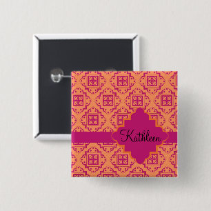 Coral Orange & Magenta Arabesque Marokkanisch Button