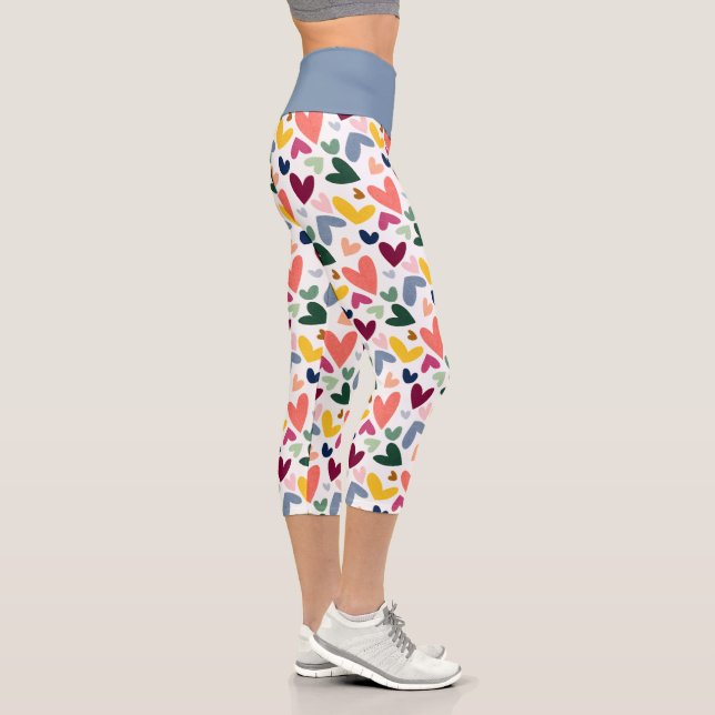 Coral Orange Mint Green Pink Blue Heart Muster Capri Leggings (Rechts)