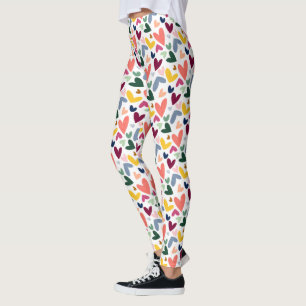 Coral Orange Mint Green Pink Blue Heart Muster Leggings