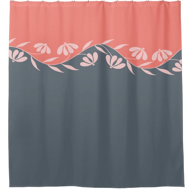Coral Orange Peach Gray Floral Duschvorhang (Vorderseite)