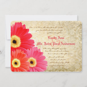 Coral Orange Pink Gerber Daisy Wedding Einladung