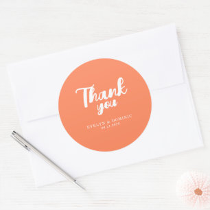 Coral Orange Schrift Hochzeitsgeschenk Danke Runder Aufkleber