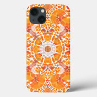 Coral Orange und Cream Batik Medallion Muster