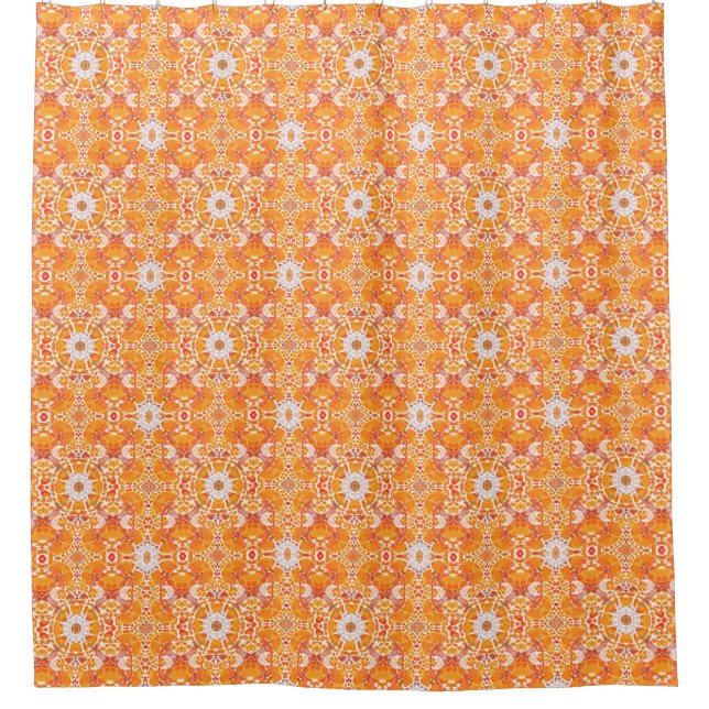 Coral Orange und Cream Batik Medallion Muster Duschvorhang (Vorderseite)
