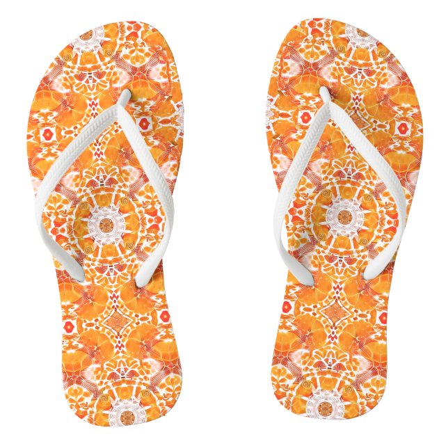 Coral Orange und Cream Batik Medallion Muster Flip Flops (Fußbett)