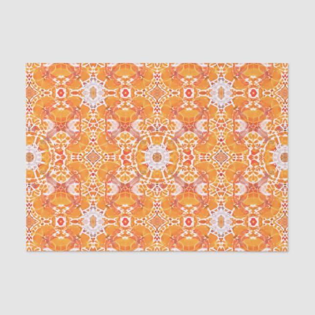 Coral Orange und Cream Batik Medallion Muster Seidenpapier (Vorderseite)