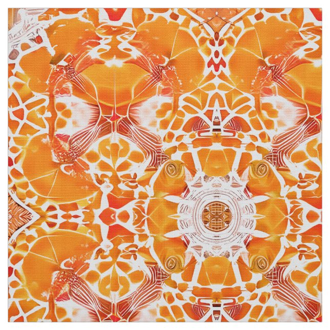 Coral Orange und Cream Batik Medallion Muster Stoff (Muster)