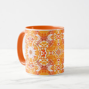 Coral Orange und Cream Batik Medallion Muster Tasse