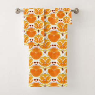 Coral Orange und Cream Batik Muster Badhandtuch Set