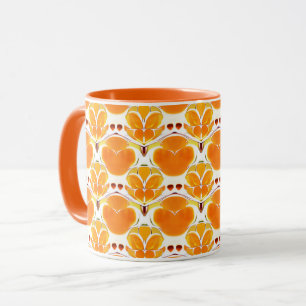 Coral Orange und Cream Batik Muster Tasse