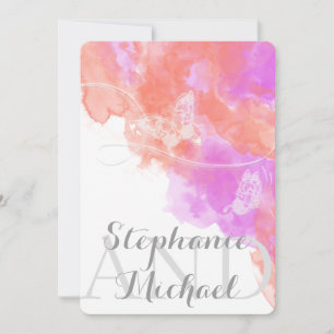 Coral Orchid Watercolor Butterfly Bliss Wedding Einladung