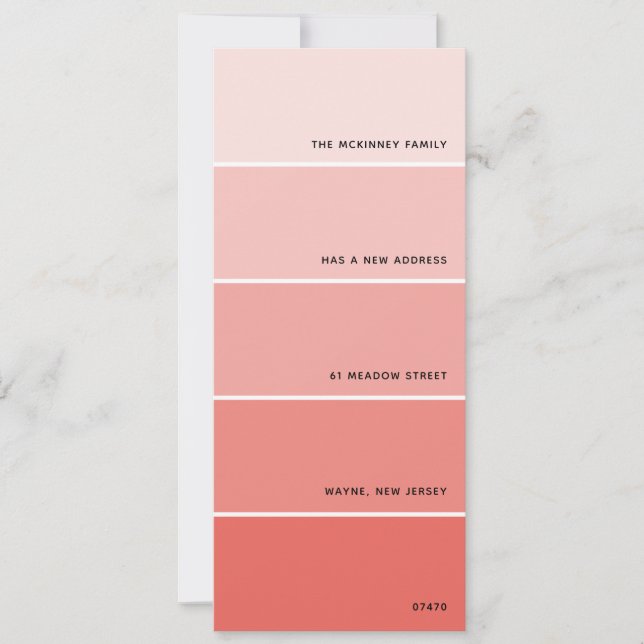 Coral Paint Swatch Ankündigung einer neuen Adresse (Vorderseite)