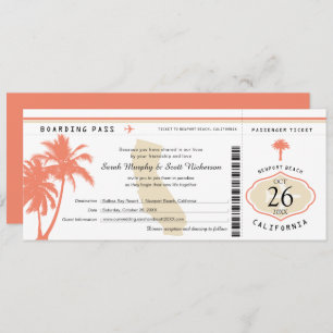 Coral Palm Tree Boarding Pass Einladung