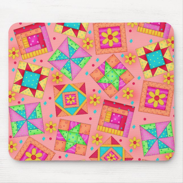 Coral Patchwork Blocks Mousepad (Vorne)