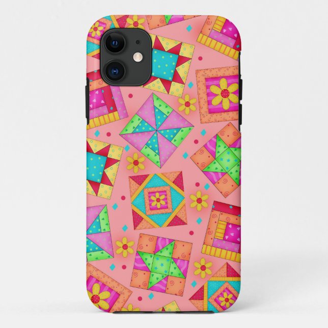 Coral Patchwork Quilt Art iPhone Case (Rückseite)