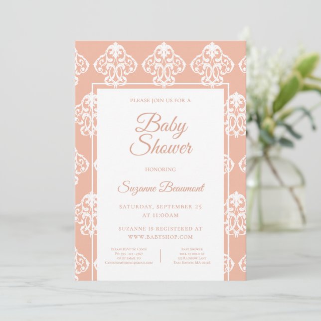 Coral Pattern Baby Dusche Einladung (Stehend Vorderseite)