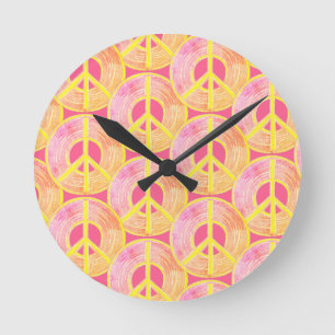 Coral Peace Sign Wall Clock, 8" Rundakrylus Runde Wanduhr