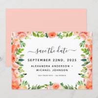 Coral Peach Blumengrün Save the Date