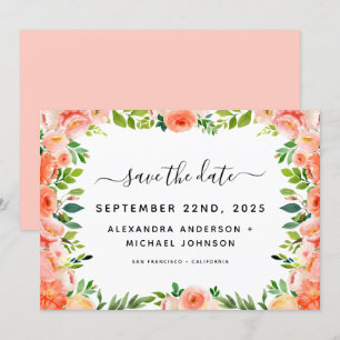 Coral Peach Blumengrün Save the Date Einladung