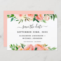 Coral Peach Blumengrün Save the Date Invitati