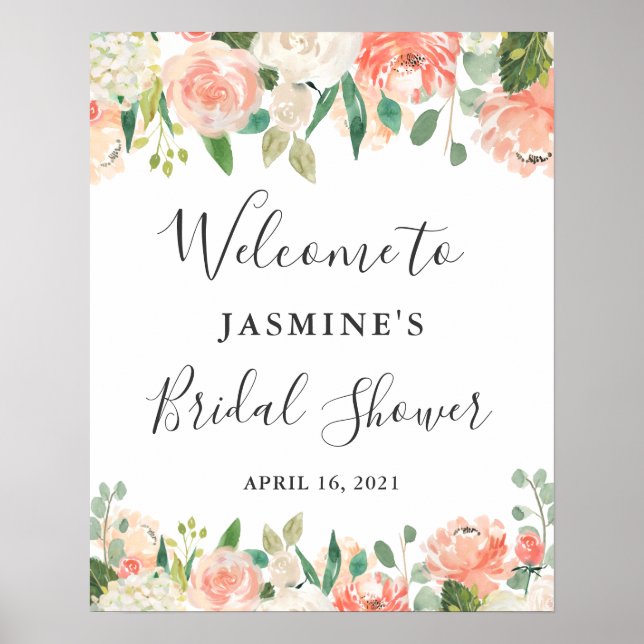 Coral Peach Blush Brautparty Zeichen Poster (Vorne)