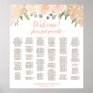 Coral Peach Boho Floral Alphabetisch Seekarte Poster