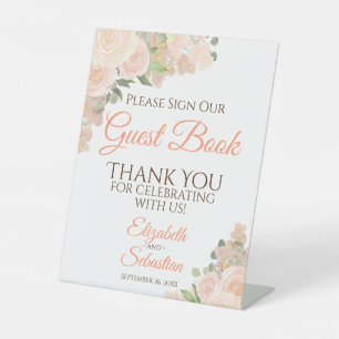Coral Peach Boho Floral Bitte Unterschreiben Sie u Sockelschild