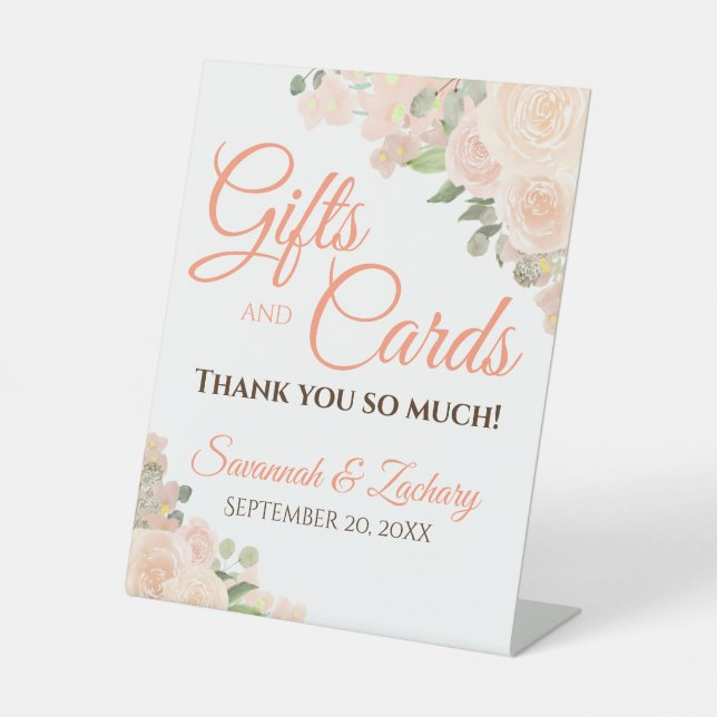 Coral Peach Boho Floral Wedding Geschenke & Cards Sockelschild (Vorderseite)