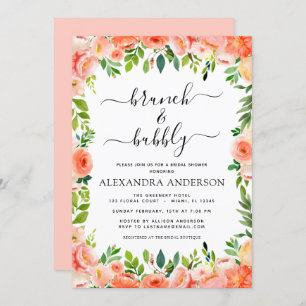 Coral Peach Brunch & Bubbly Brautparty Einladung