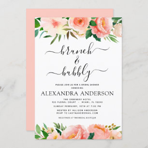 Coral Peach Brunch & Bubbly Brautparty Floral Einladung