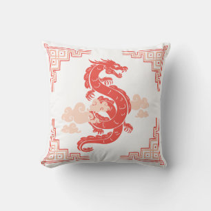 Coral Peach Chinoiserie Dragon and Clouds Kissen