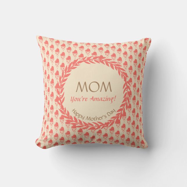 Coral Peach Cream MAMA DU BIST PHANTASTISCH Mother Kissen (Vorderseite)