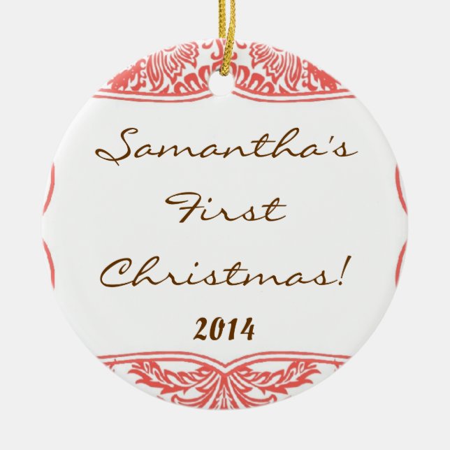 Coral Peach Damask Spitzen Personalisierter Name O Keramikornament (Vorne)