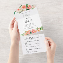 Coral Peach Floral Blume Wedding RSVP