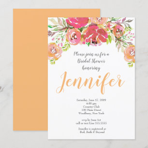 Coral & Peach floral Brautparty Einladung
