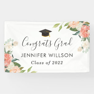 Coral Peach Floral Glückwunschs Grad Graduation Pa Banner