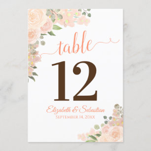 Coral Peach floral Wedding Tischnummer Card Groß