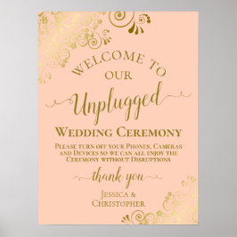 Coral Peach & Gold Chic Unplugged Wedding Zeremoni Poster